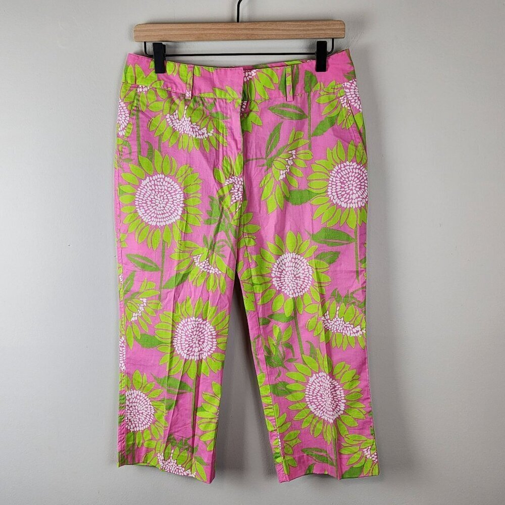 Lilly Pulitzer pants sz 4 sunflower wide cropped leg pink  floral vtg